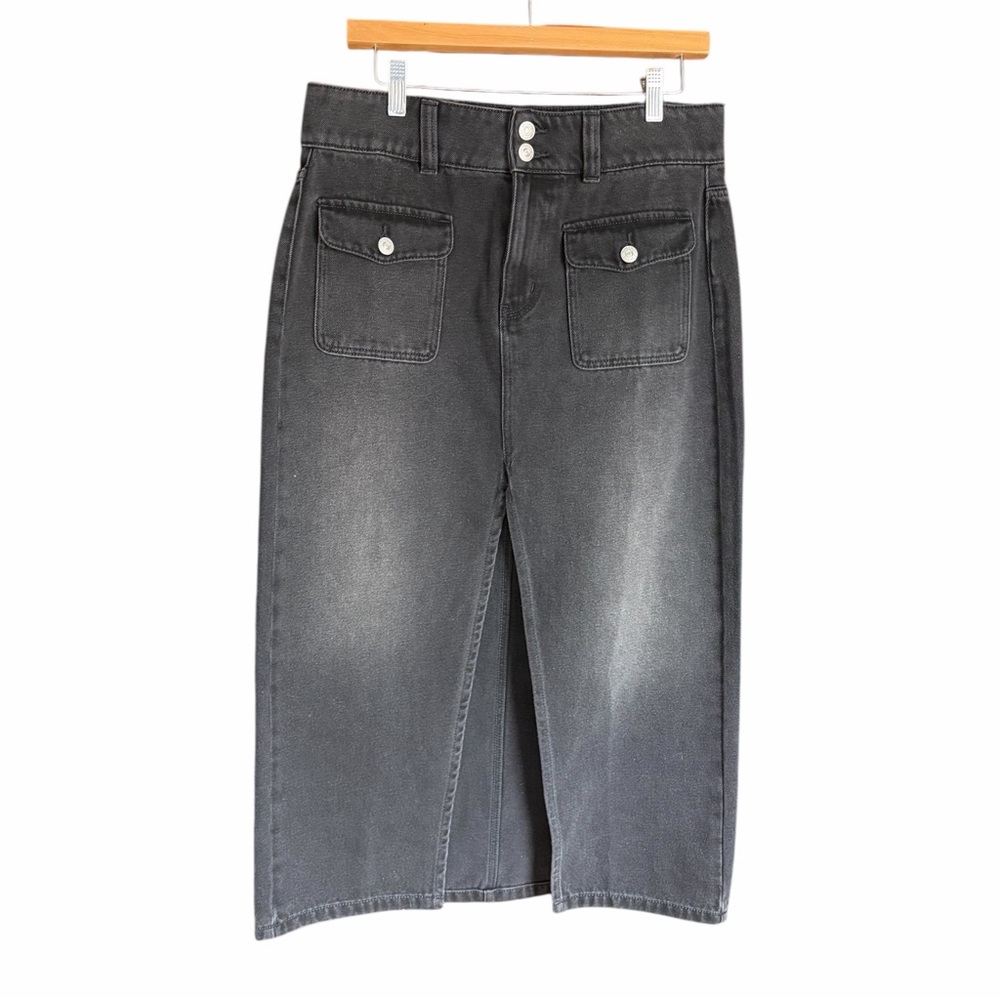 FREE PEOPLE WE THE FREE Madison Midi Skirt‎ Denim Slit Black 29